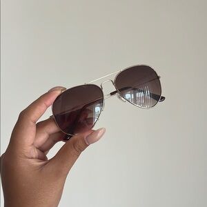 Stylish No Brand Brown and Gold Aviator Sunglasses